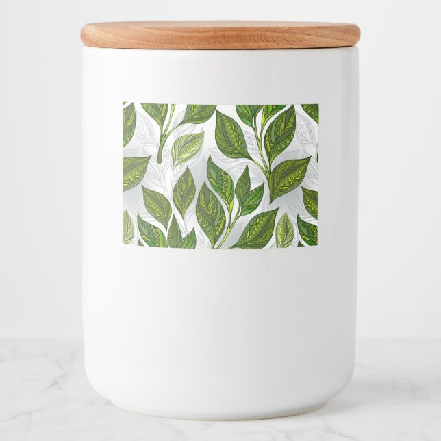 Seamless Pattern with Green Tea Leaves Food Label (Front)