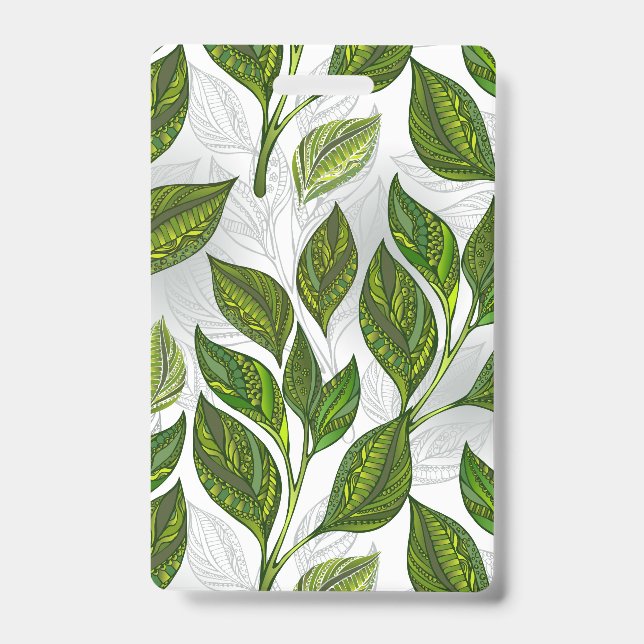Seamless Pattern with Green Tea Leaves ID Badge (Front)