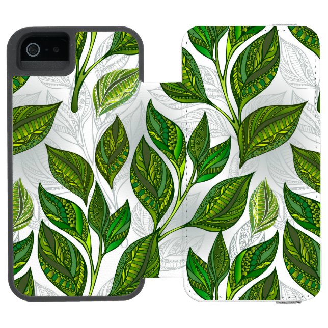 Seamless Pattern with Green Tea Leaves Incipio iPhone Wallet Case (Folio Open)