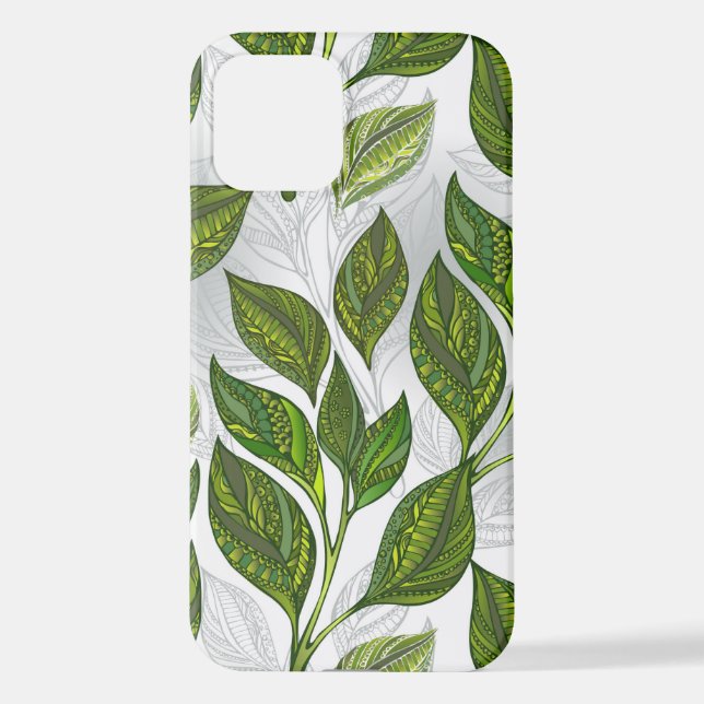 Seamless Pattern with Green Tea Leaves iPhone Case (Back)