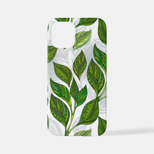 Seamless Pattern with Green Tea Leaves iPhone Case (Back)