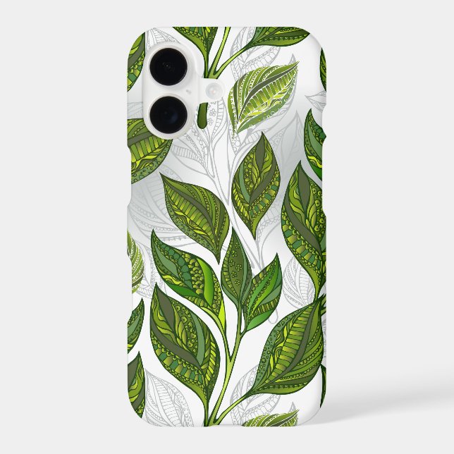 Seamless Pattern with Green Tea Leaves iPhone Case (Back)
