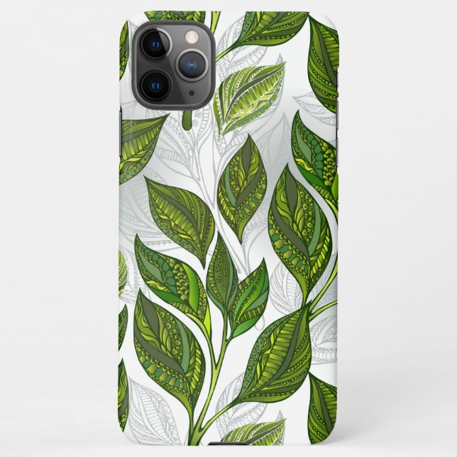 Seamless Pattern with Green Tea Leaves iPhone Case (Back)