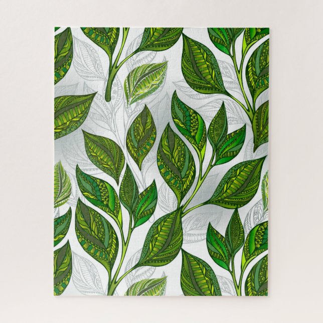 Seamless Pattern with Green Tea Leaves Jigsaw Puzzle (Vertical)