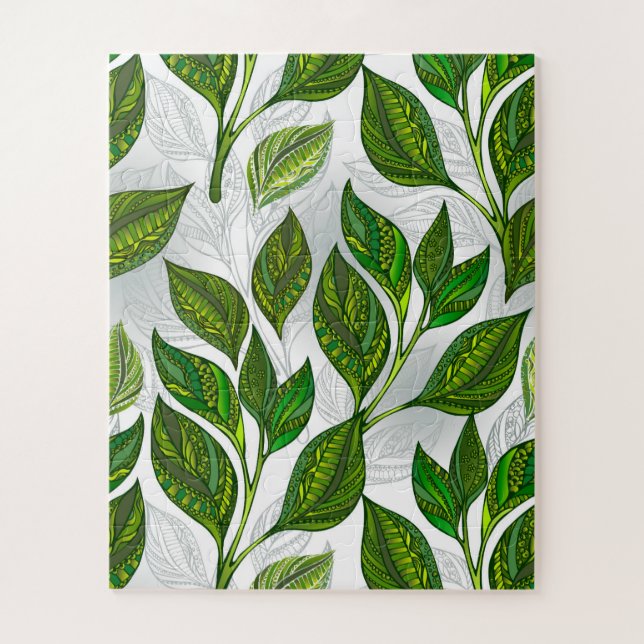 Seamless Pattern with Green Tea Leaves Jigsaw Puzzle (Vertical)