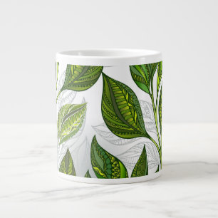 Seamless Pattern with Green Tea Leaves Large Coffee Mug