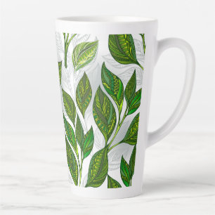 Seamless Pattern with Green Tea Leaves Latte Mug