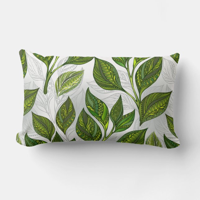 Seamless Pattern with Green Tea Leaves Lumbar Cushion (Front)