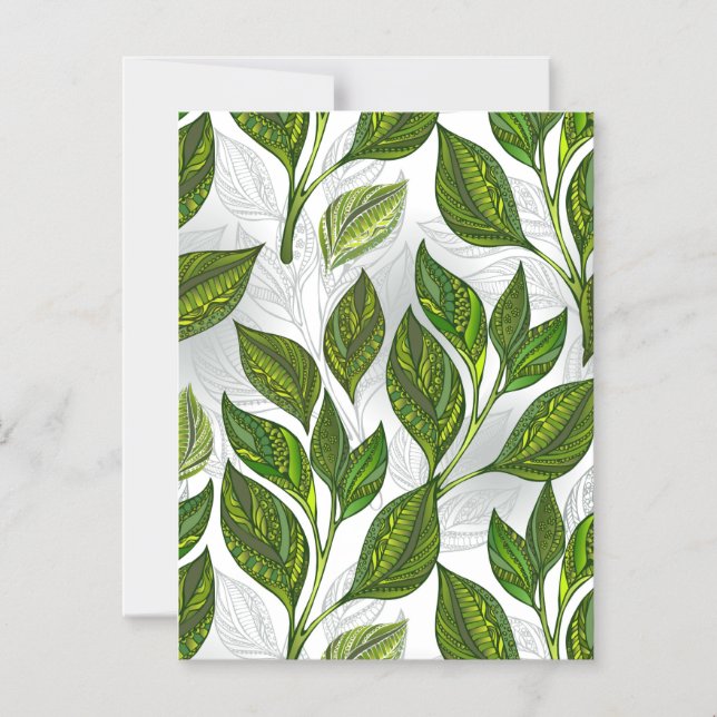 Seamless Pattern with Green Tea Leaves Magnetic Invitation (Front)