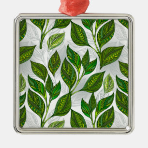 Seamless Pattern with Green Tea Leaves Metal Tree Decoration