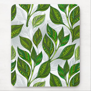 Seamless Pattern with Green Tea Leaves Mouse Mat