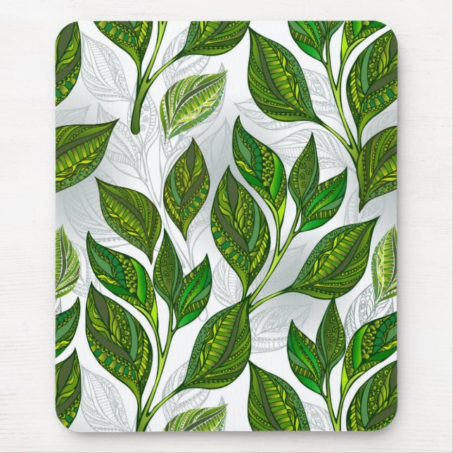 Seamless Pattern with Green Tea Leaves Mouse Mat (Front)