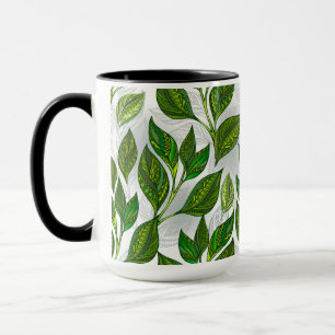 Seamless Pattern with Green Tea Leaves Mug