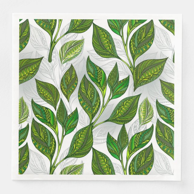 Seamless Pattern with Green Tea Leaves Napkin (Front)