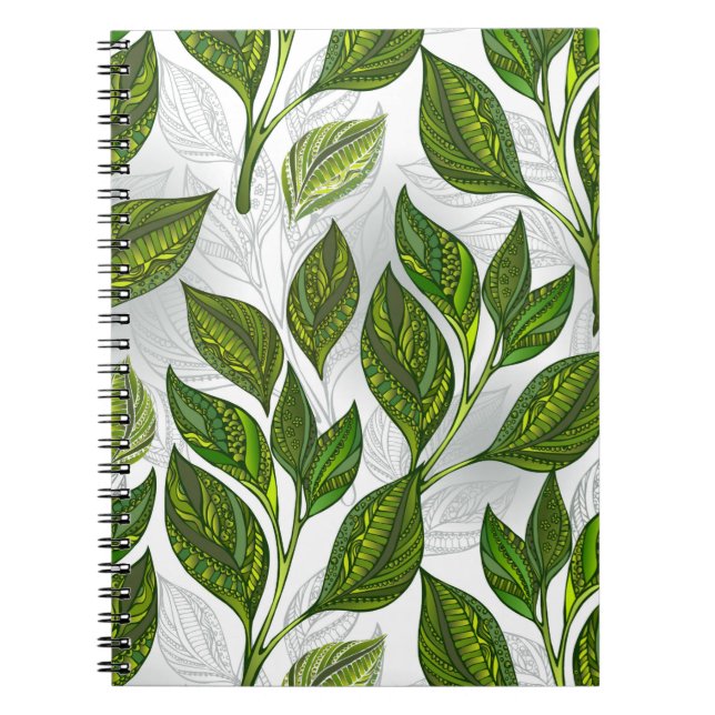 Seamless Pattern with Green Tea Leaves Notebook (Front)