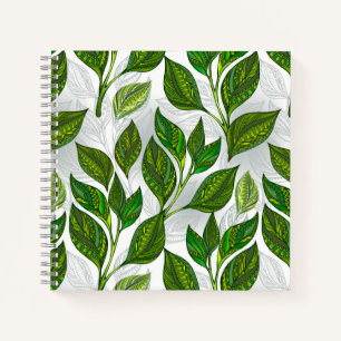 Seamless Pattern with Green Tea Leaves Notebook