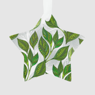 Seamless Pattern with Green Tea Leaves Ornament