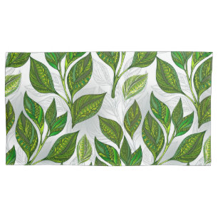 Seamless Pattern with Green Tea Leaves Pillowcase
