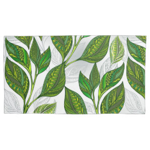 Seamless Pattern with Green Tea Leaves Pillowcase