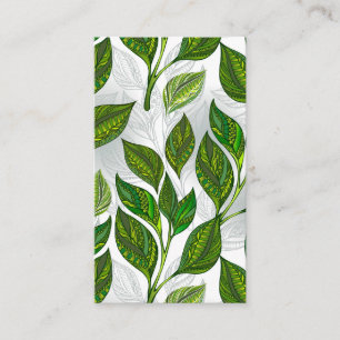 Seamless Pattern with Green Tea Leaves Place Card