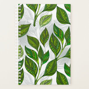 Seamless Pattern with Green Tea Leaves Planner