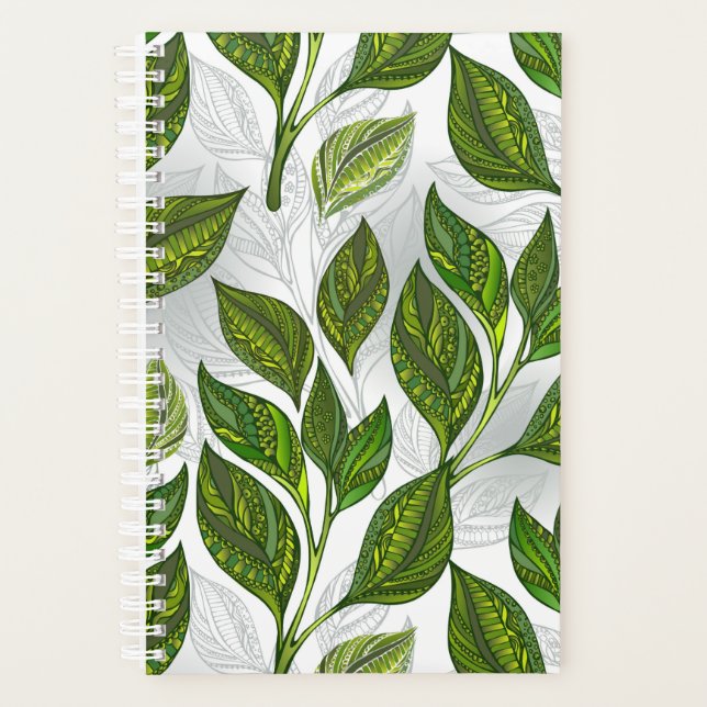 Seamless Pattern with Green Tea Leaves Planner (Front)