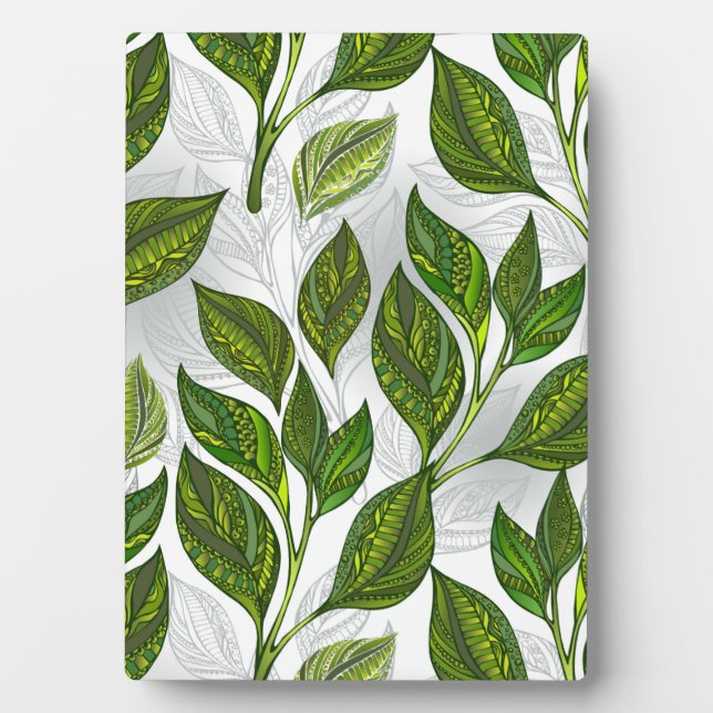 Seamless Pattern with Green Tea Leaves Plaque (Front)