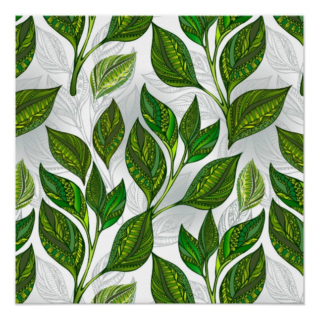 Seamless Pattern with Green Tea Leaves Poster (Front)