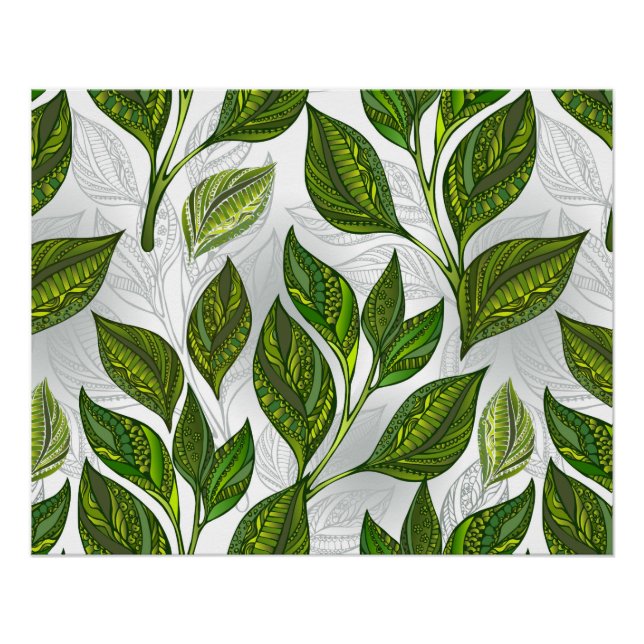 Seamless Pattern with Green Tea Leaves Poster (Front)
