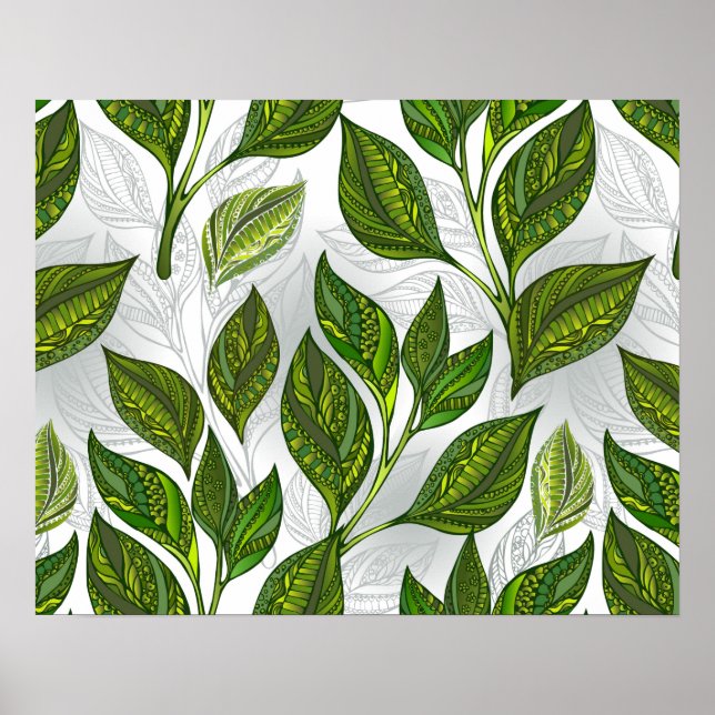 Seamless Pattern with Green Tea Leaves Poster (Front)