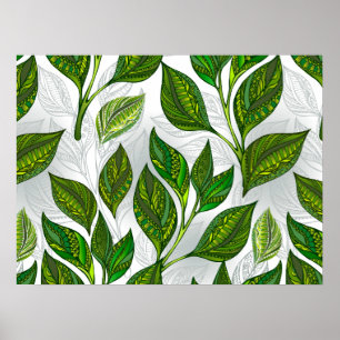 Seamless Pattern with Green Tea Leaves Poster