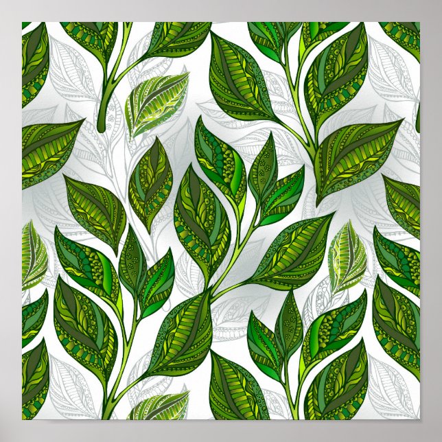 Seamless Pattern with Green Tea Leaves Poster (Front)