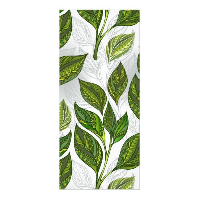Seamless Pattern with Green Tea Leaves Rack Card (Front)