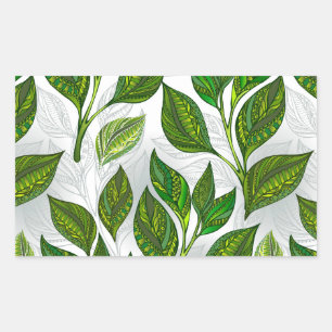 Seamless Pattern with Green Tea Leaves Rectangular Sticker