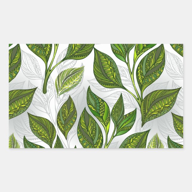Seamless Pattern with Green Tea Leaves Rectangular Sticker (Front)
