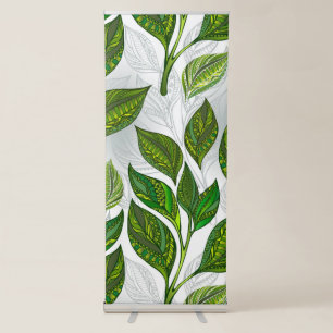 Seamless Pattern with Green Tea Leaves Retractable Banner