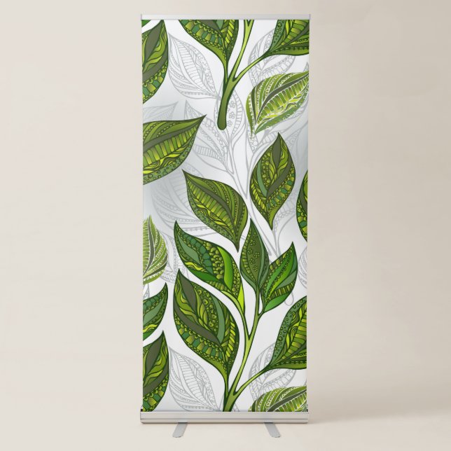 Seamless Pattern with Green Tea Leaves Retractable Banner (Front)