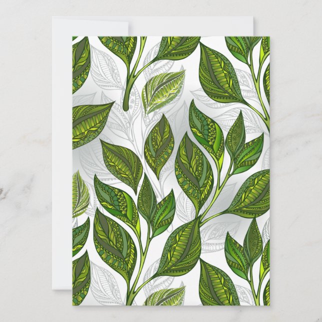Seamless Pattern with Green Tea Leaves Save The Date (Front)