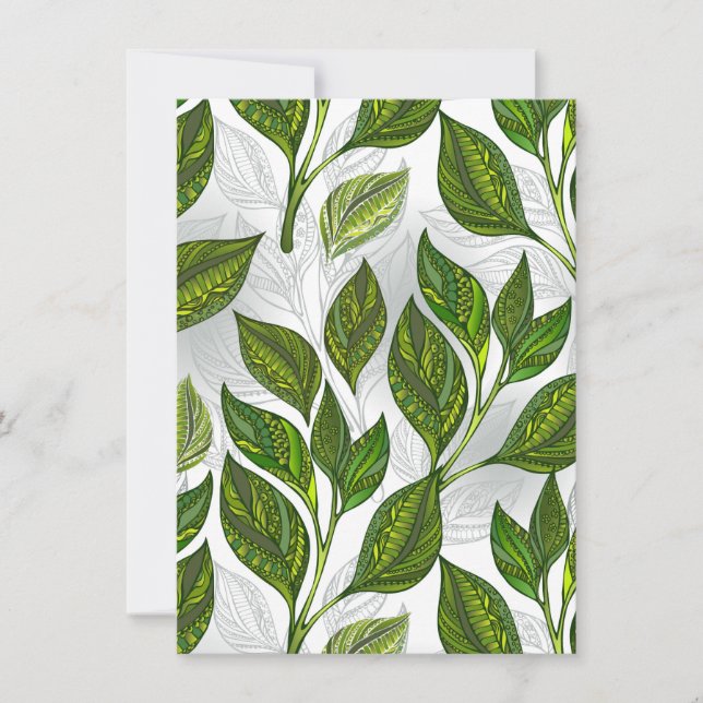 Seamless Pattern with Green Tea Leaves Save The Date (Front)