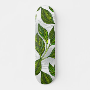 Seamless Pattern with Green Tea Leaves Skateboard