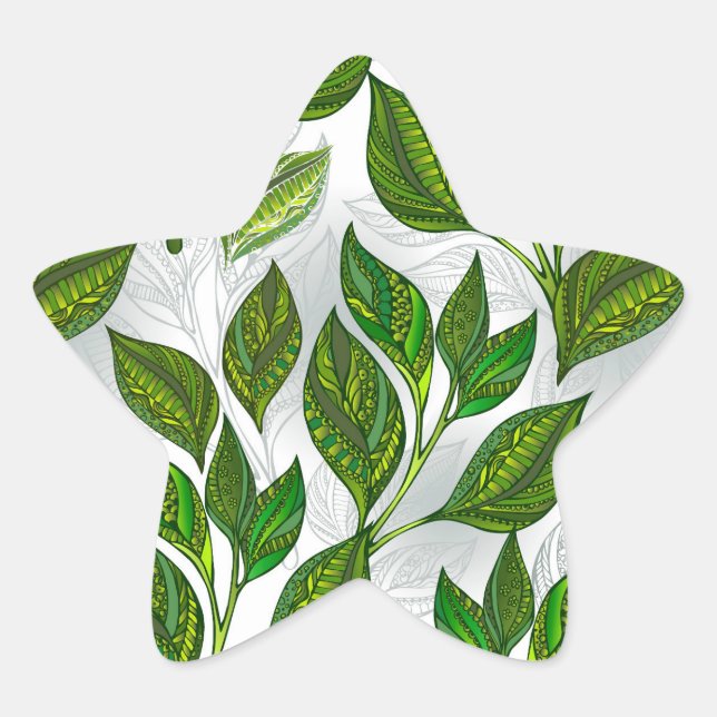 Seamless Pattern with Green Tea Leaves Star Sticker (Front)