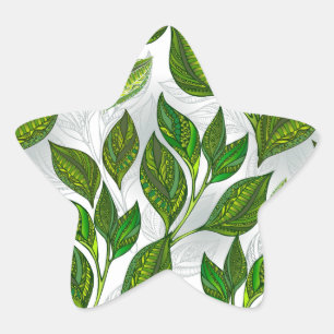 Seamless Pattern with Green Tea Leaves Star Sticker