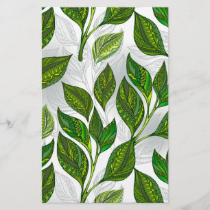 Seamless Pattern with Green Tea Leaves Stationery