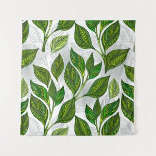 Seamless Pattern with Green Tea Leaves Tapestry