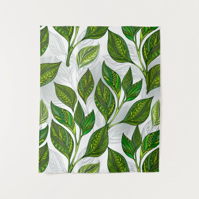 Seamless Pattern with Green Tea Leaves Tapestry (Front)