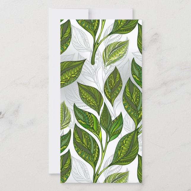 Seamless Pattern with Green Tea Leaves Thank You Card (Front)