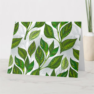 Seamless Pattern with Green Tea Leaves Thank You Card