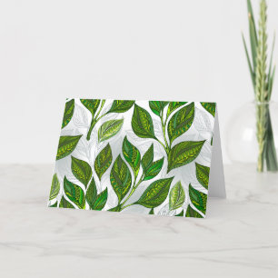 Seamless Pattern with Green Tea Leaves Thank You Card