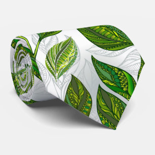 Seamless Pattern with Green Tea Leaves Tie