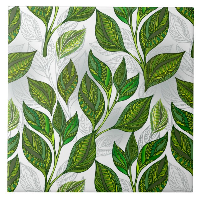 Seamless Pattern with Green Tea Leaves Tile (Front)